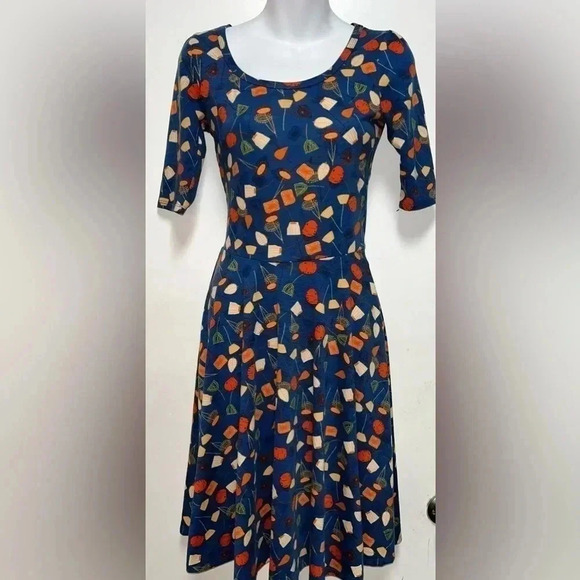 LuLaRoe Dresses & Skirts - Womens LuLaRoe Dress Nicole XS Navy Blue Red Orange Cream Flowers